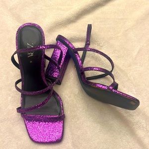 Purple glitter block heeled sandals